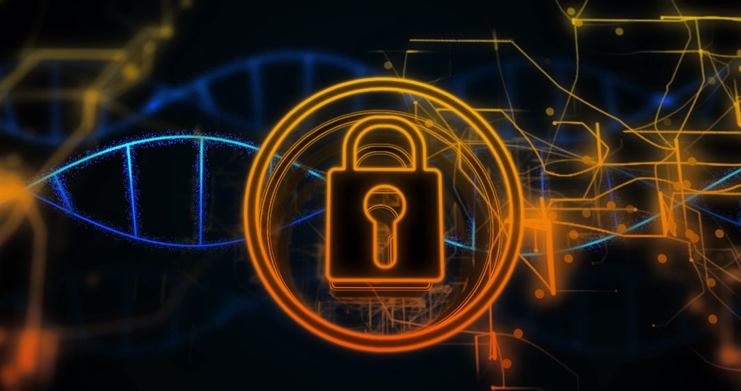 Digital Padlock and DNA Strand for Data Security Concept