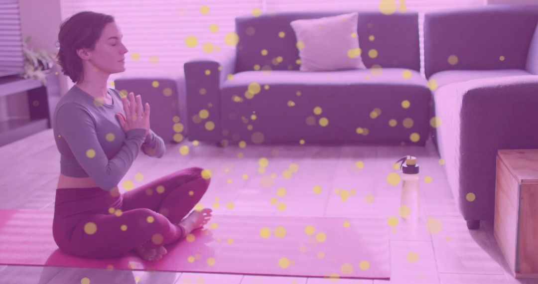 Woman Practicing Mindful Meditation at Home on Yoga Mat