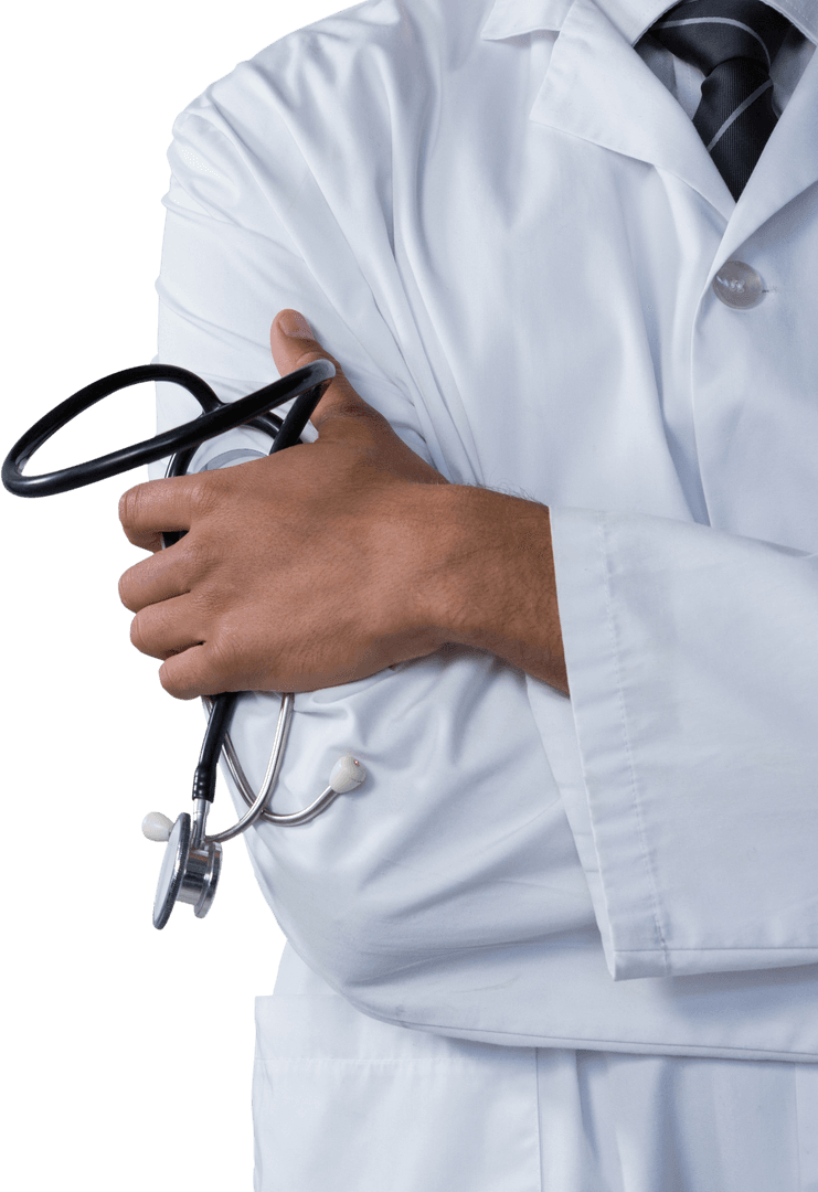 Transparent Doctor Standing with Arms Crossed Holding Stethoscope