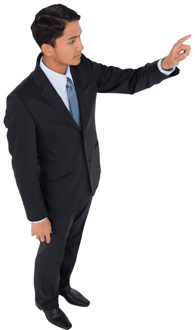 Asian Businessman Pointing with Confident Expression Transparent Background
