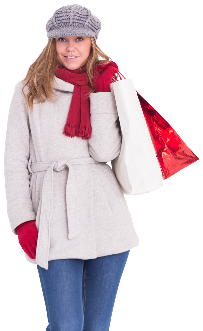 Stylish Winter Fashion Woman Holding Shopping Bags Transparent Background - Download Free Stock Images Pikwizard.com