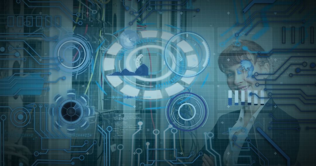 Future Technology: Engineer in High-Tech Digital Interface