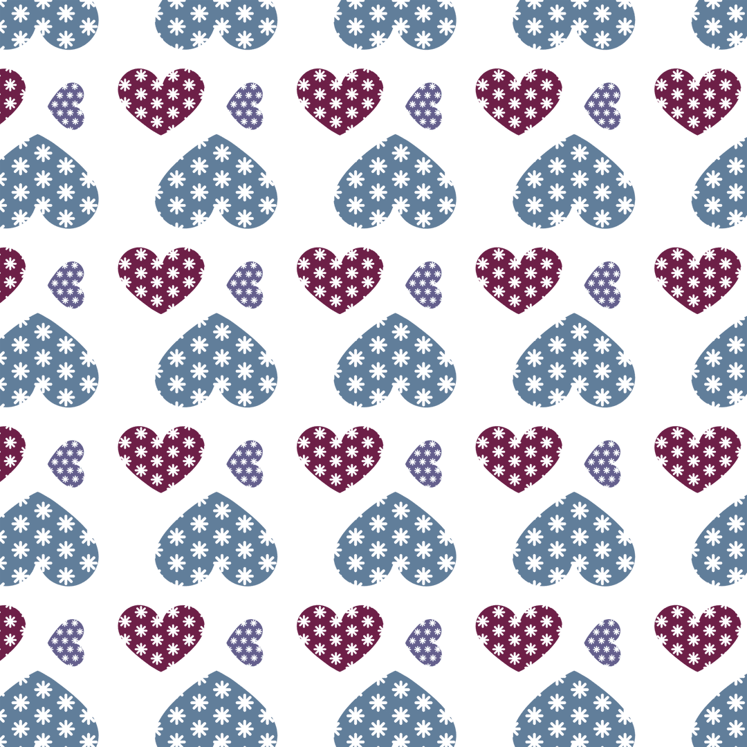Pattern of Blue and Red Heart Designs on Transparent Background