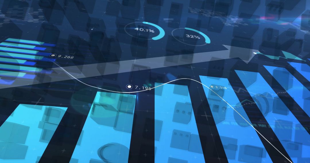 Futuristic Analytics Dashboard Displaying 3D Data Visualizations