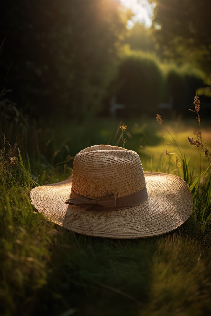 Straw Hat in Sunlit Meadow with Warm Light - Free Images, Stock Photos and Pictures on Pikwizard.com