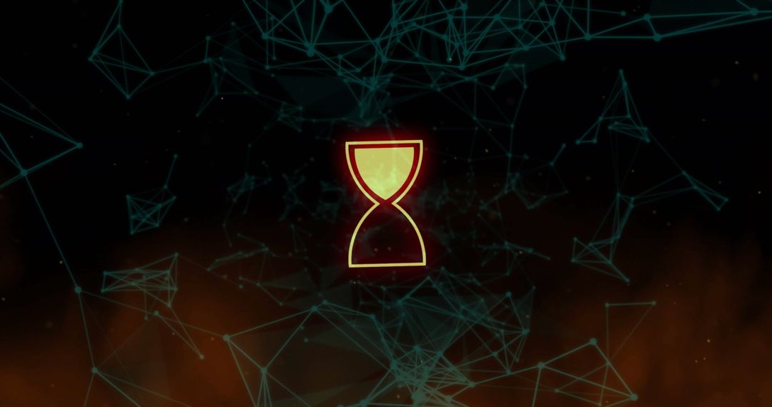 Digital Network with Glowing Hourglass Symbol on Black Background