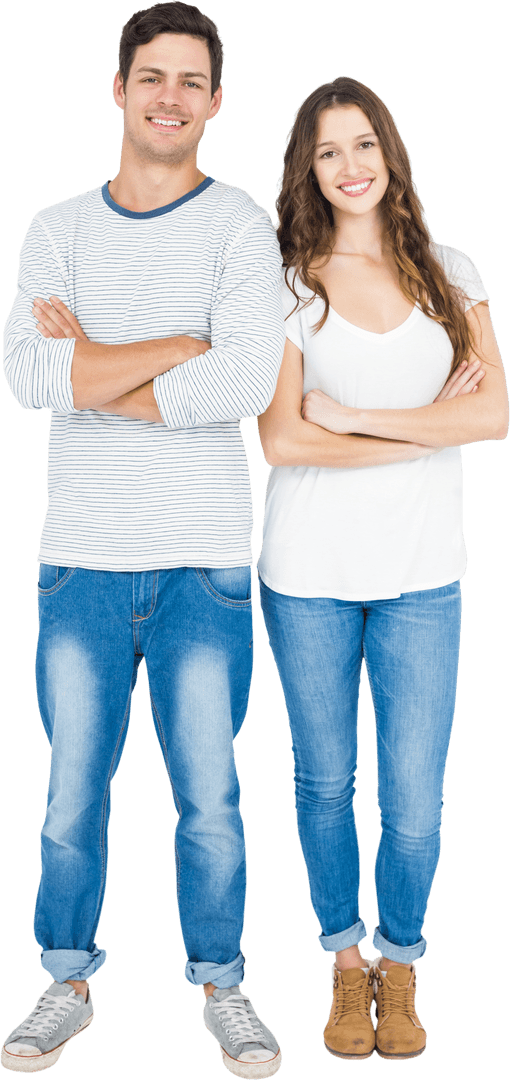 Happy Couple Smiling with Crossed Arms on Transparent Background