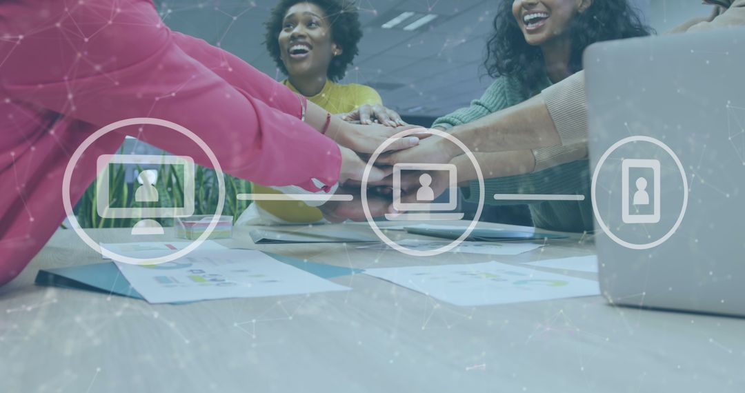 Diverse Team Collaboration with Digital Interface Icons