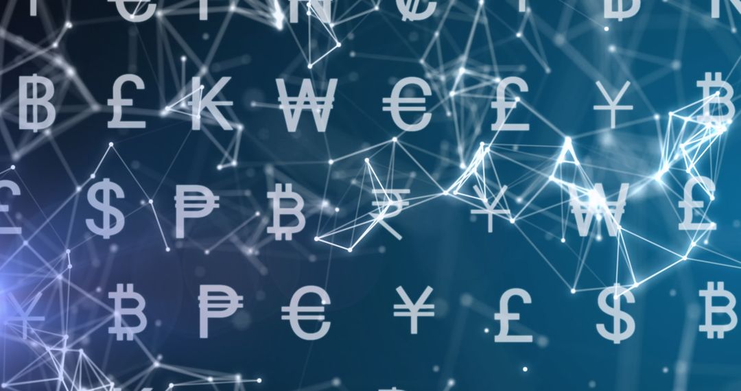 Global Currency Symbols in Digital Network Matrix