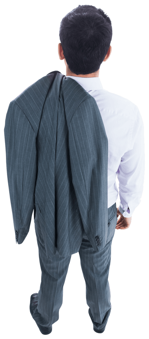 Transparent Relaxed Businessman Holding Jacket Over Shoulder