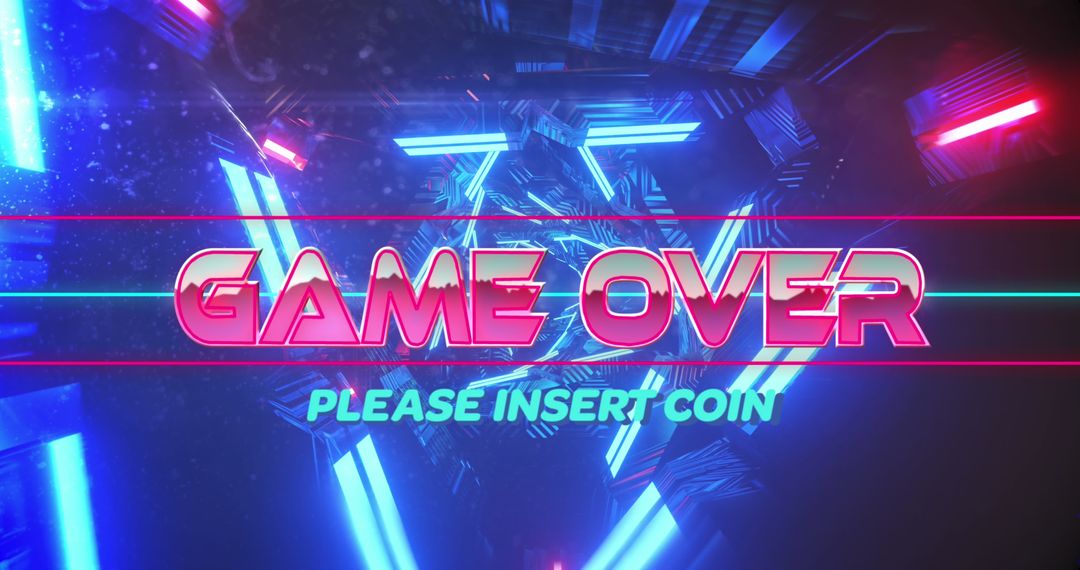 Retro Game Over Screen in Neon Digital Tunnel