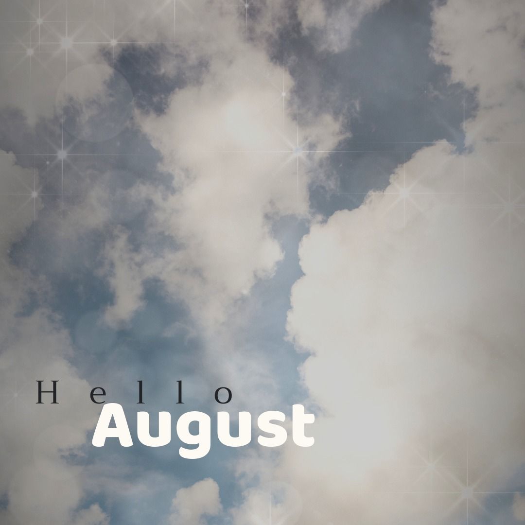 Digital composite image of hello august text against cloudy sky, copy space - Download Free Stock Templates Pikwizard.com