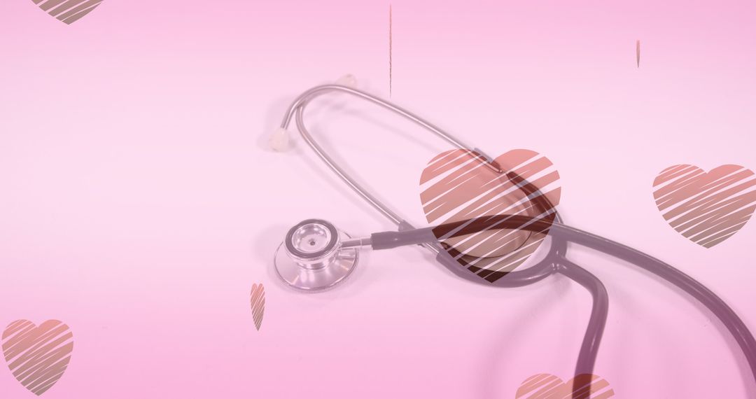 Stethoscope With Floating Hearts on Pink Background for Healthcare Theme