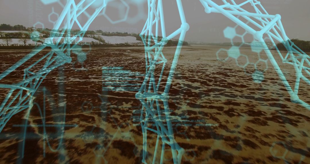 Abstract Technological Network Overlaying Natural Landscape