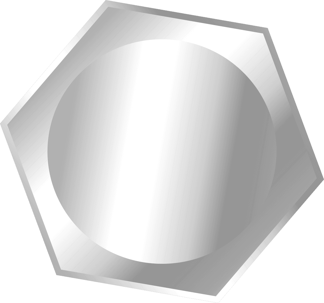 3D Metallic Hexagon with Beveled Edges on Transparent Background