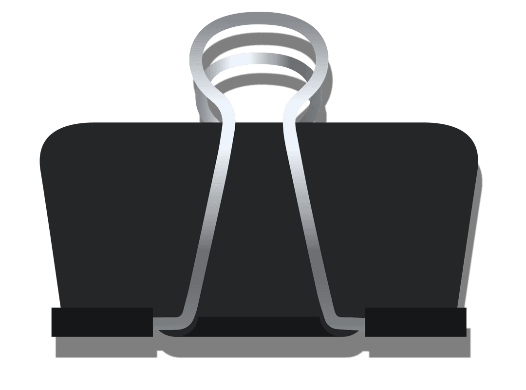 Binder Clip with Matte Black and Silver on Transparent Background