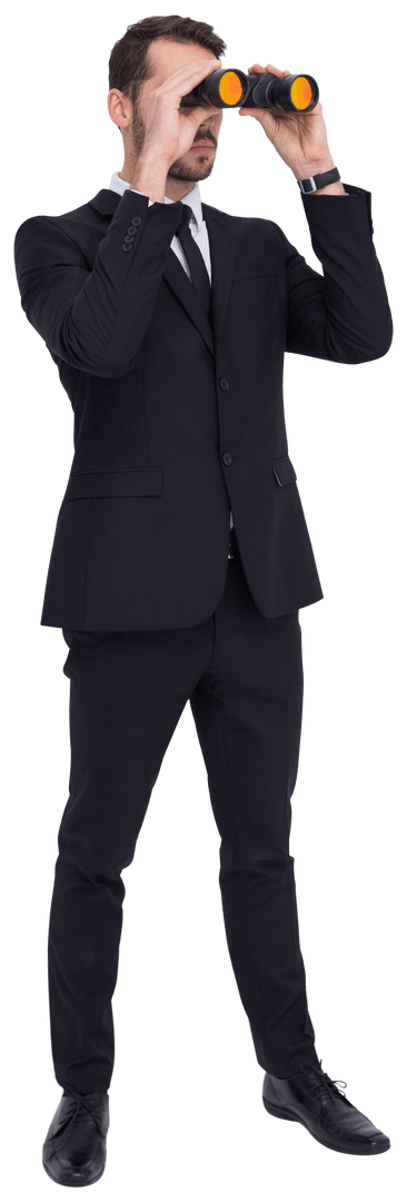 Elegant Businessman Transparent Background Using Binoculars