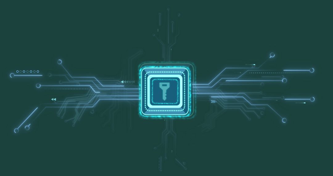 Digital Key with Circuit Board Background on Green