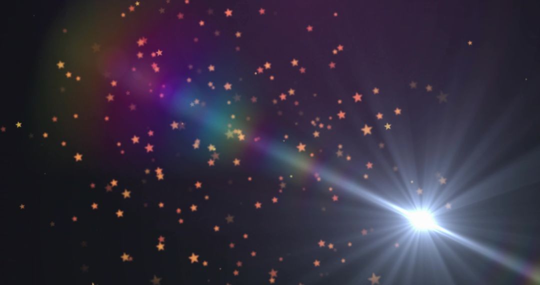 Cosmic Lens Flare with Golden Star Sparkles Against Night Sky