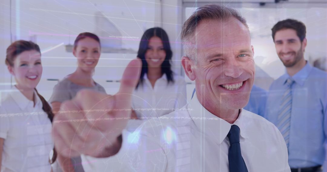 Happy Diverse Business Team with Data Overlay Concept