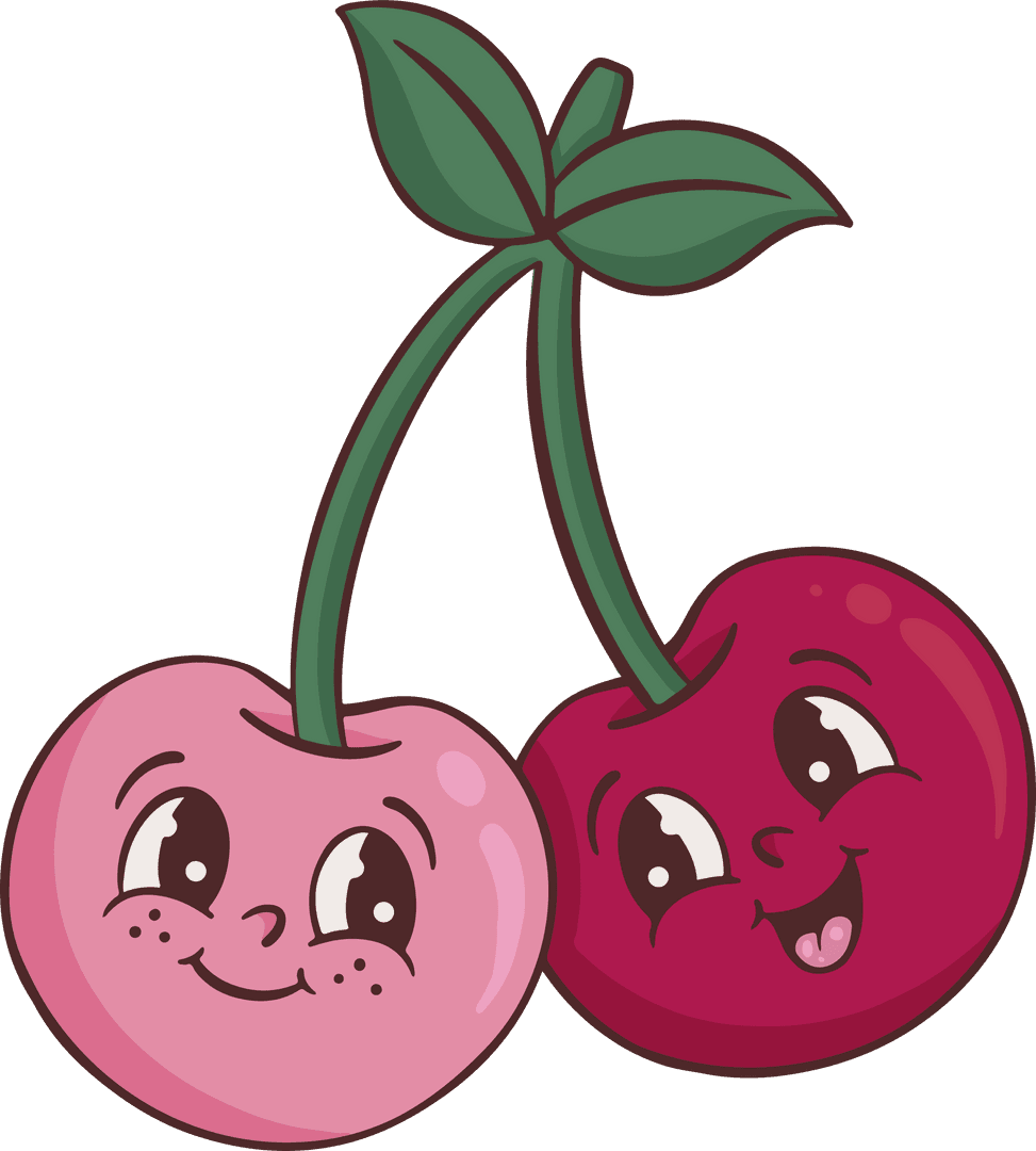 Cartoon Cherries Character with Cute Expressions on Transparent Background