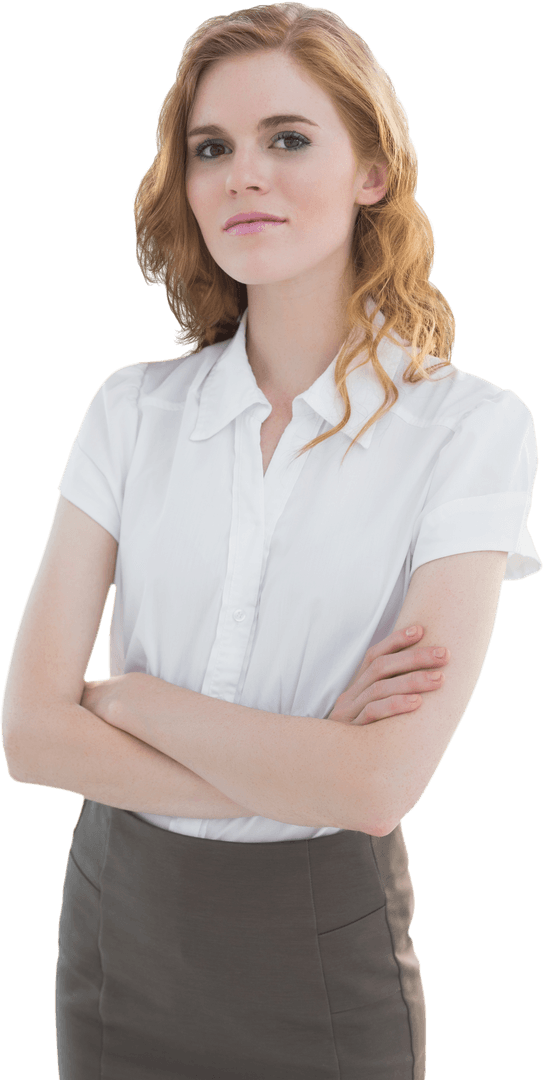 Transparent Businesswoman Standing Arms Crossed Confidently