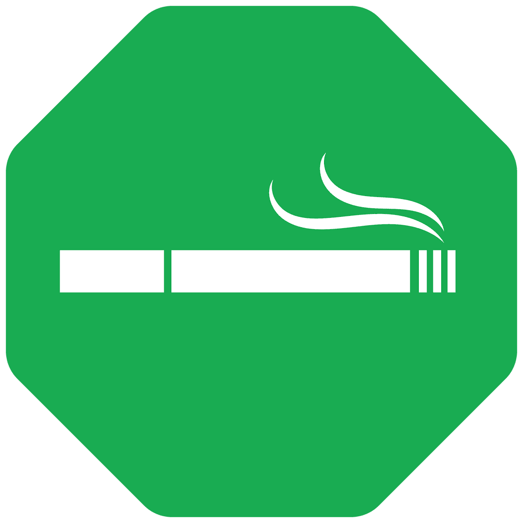 Transparent Cigarette Icon on Green Sign Symbolizing Smoking Area