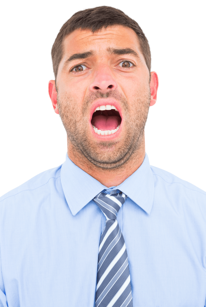 Frightened Businessman Screaming on Transparent Background