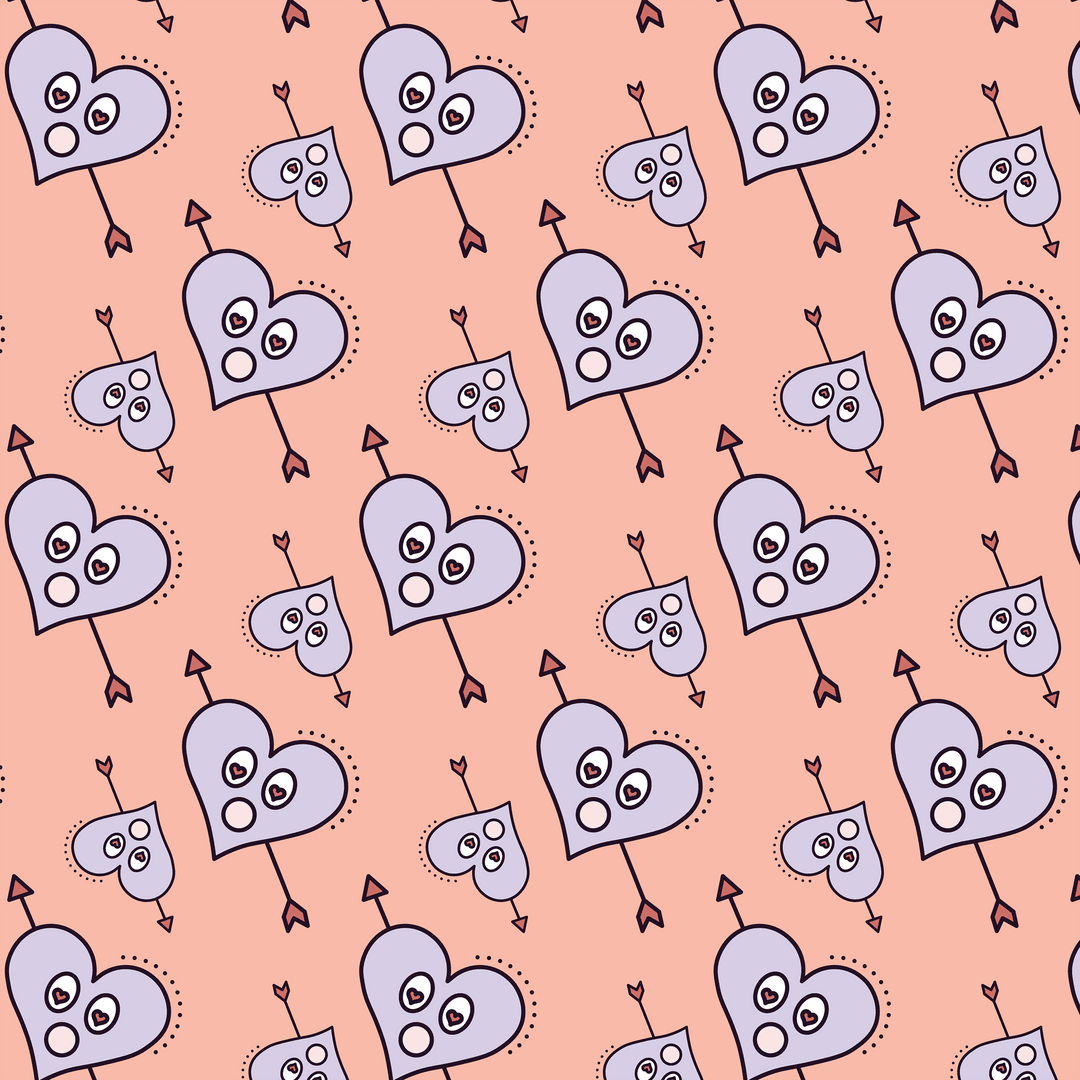 Seamless pattern of hearts with arrows and transparent background