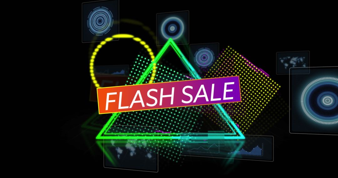 Colorful Flash Sale Neon Effect with Abstract Digital Elements