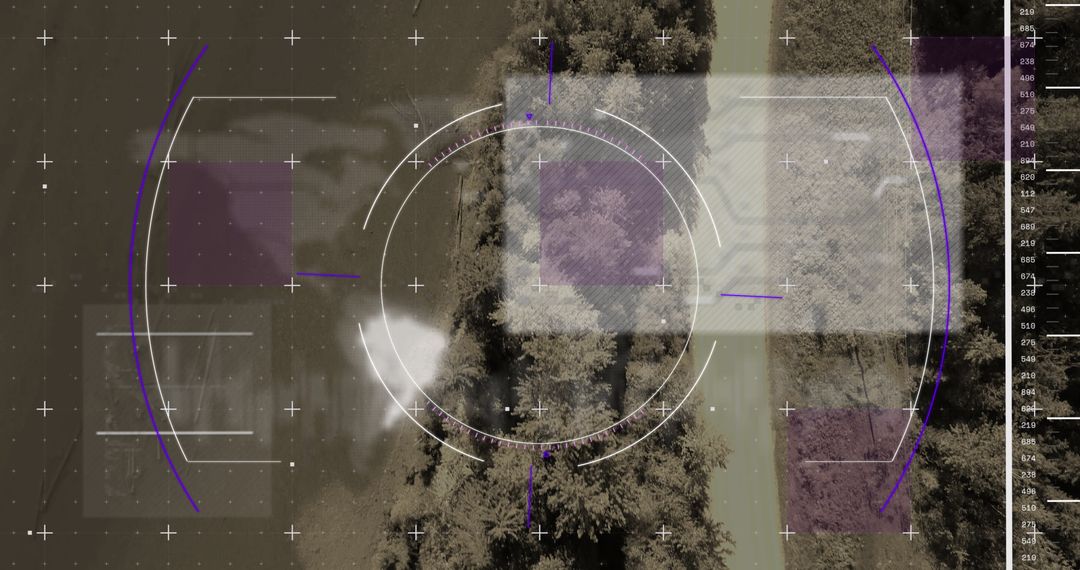 Futuristic Data Interface Scanning Aerial Road Landscape