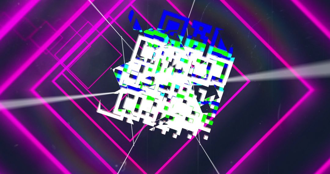 Vibrant Neon Geometric Design with QR Code Elements