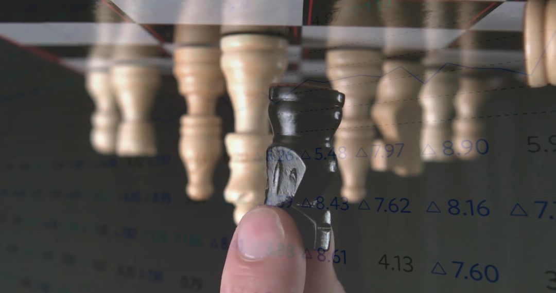 Hand Moving Knight Piece with Financial Data Overlay