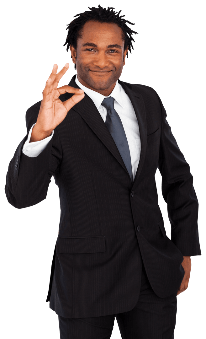 Confident Businessman Making Okay Gesture Transparent Background