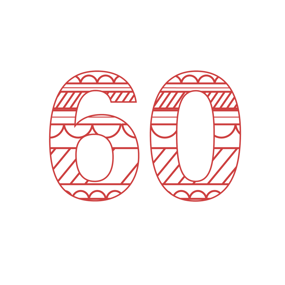 Number 60 with Decorative Red Pattern on Transparent Background