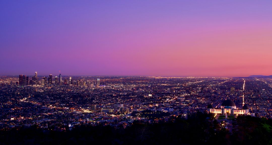Los Angeles Skyline at Dusk with Griffith Observatory View - Free Images, Stock Photos and Pictures on Pikwizard.com