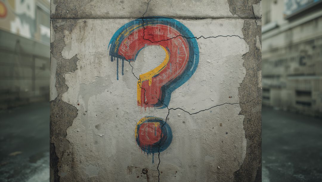 Graffiti Question Mark On Textured Concrete Wall