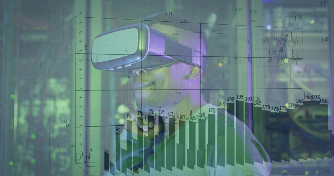 Man Engaged with Virtual Data Interfaces in Futuristic Data Center