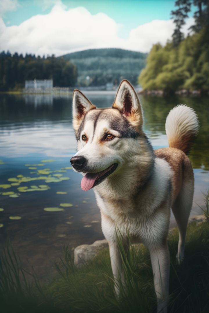 Husky dog sticking tongue out by the lake and forest created using generative ai technology - Free Images, Stock Photos and Pictures on Pikwizard.com
