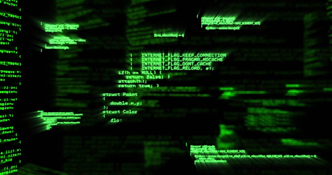 Green Computer Code on Black Screen with Digital Effect