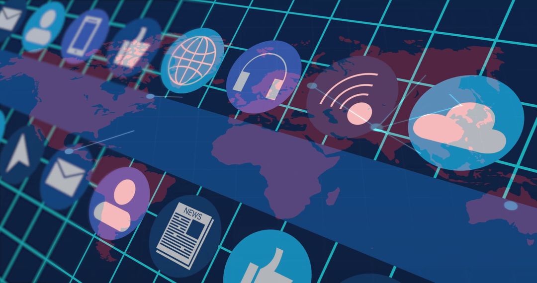 Global Digital Connectivity Over Virtual World Map