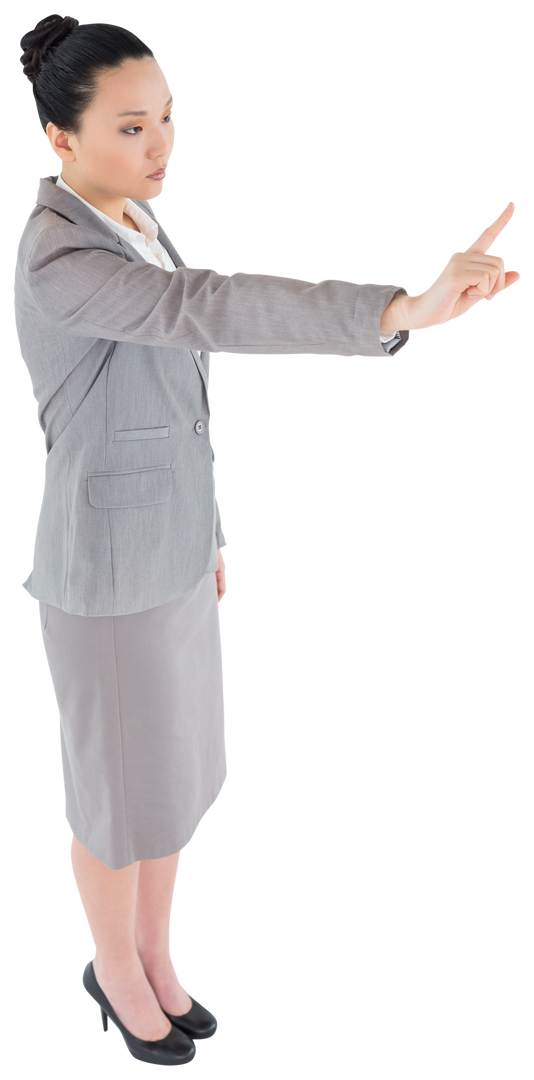 Transparent Asian Businesswoman in Suit Touching Virtual Screen - Download Free Stock Images Pikwizard.com