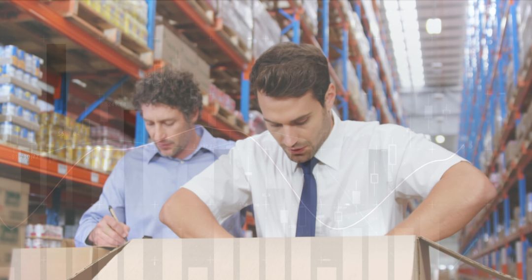 Warehouse Team Busy with Inventory Management and Packaging