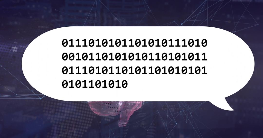 Human Brain with Binary Code in Speech Bubble Illustration