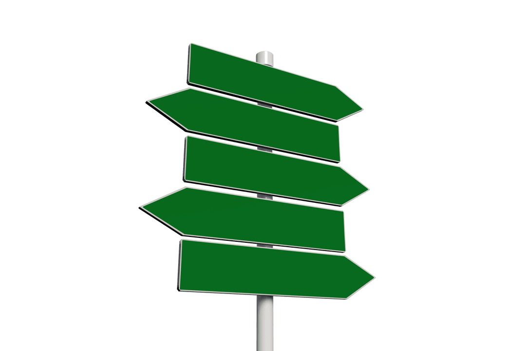 Green Direction Signs on Transparent Background For Guidance Concepts