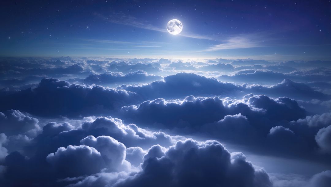 Serene Full Moon Overclouds Under Starlit Sky