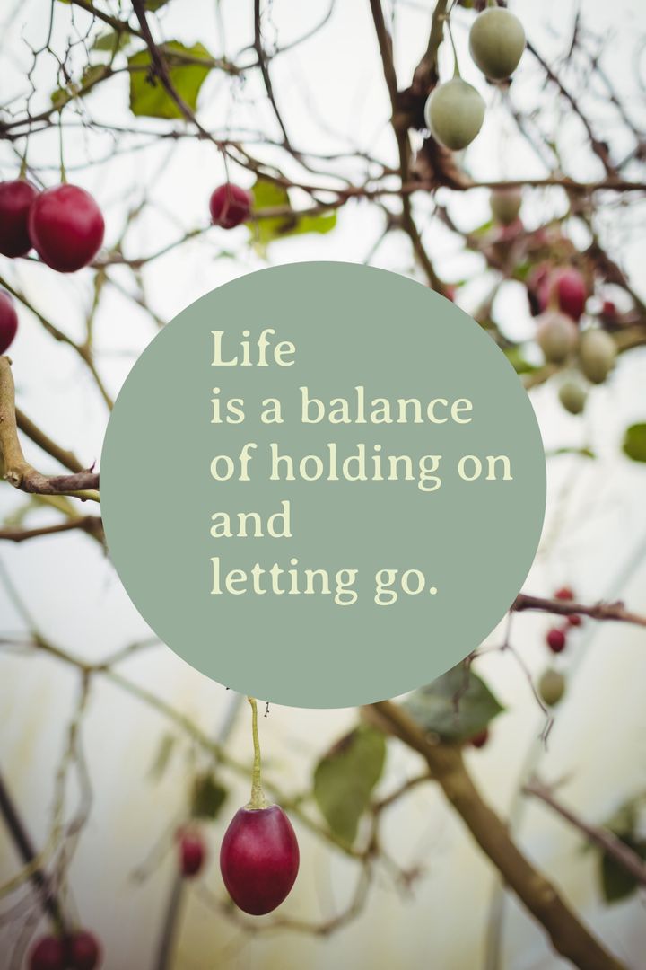 Motivational Quote on Fruit Tree Branch Inspiring Tranquility