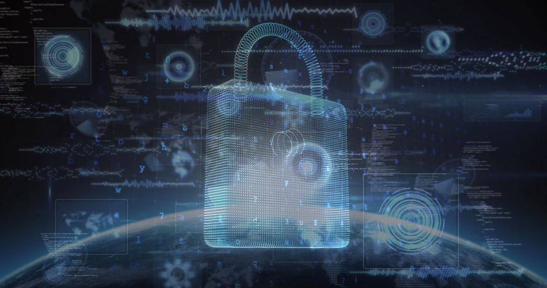 Futuristic Cybersecurity Technology with Digital Padlock Hologram
