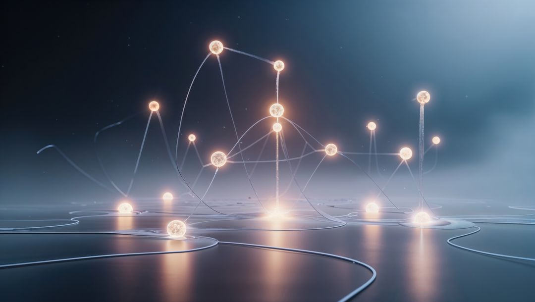 Futuristic Connected Nodes with Glowing Lines in Abstract Technology Network