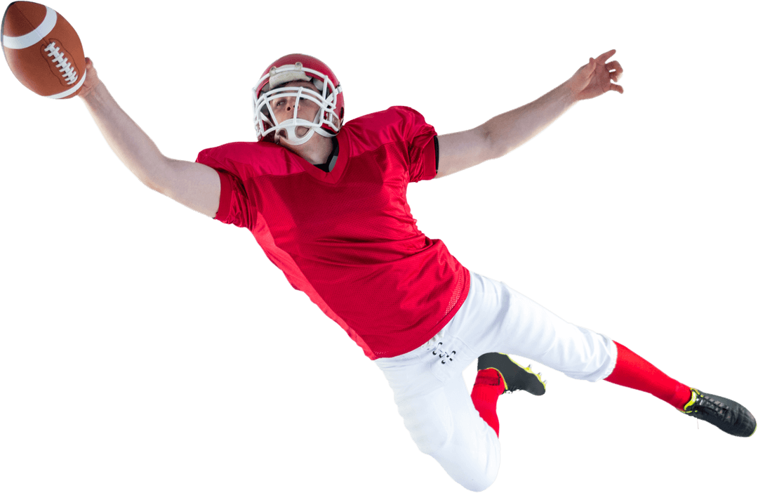 Dynamic Pose of American Football Player Making Transparent Touchdown Dive